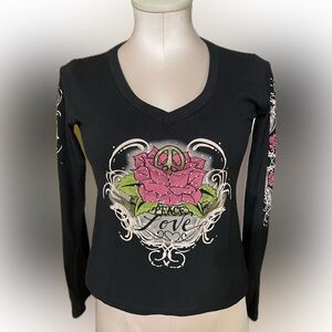 Vanilla Star Black and Pink Graphic Long Sleeve Tee